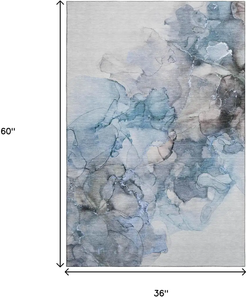 Blue Gray And Ivory Abstract Washable Area Rug With UV Protection Photo 8