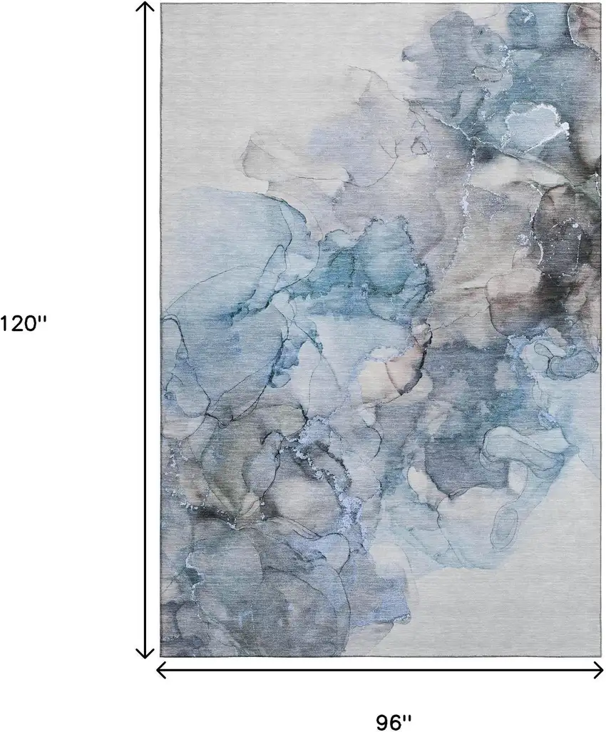 Blue Gray And Ivory Abstract Washable Area Rug With UV Protection Photo 7