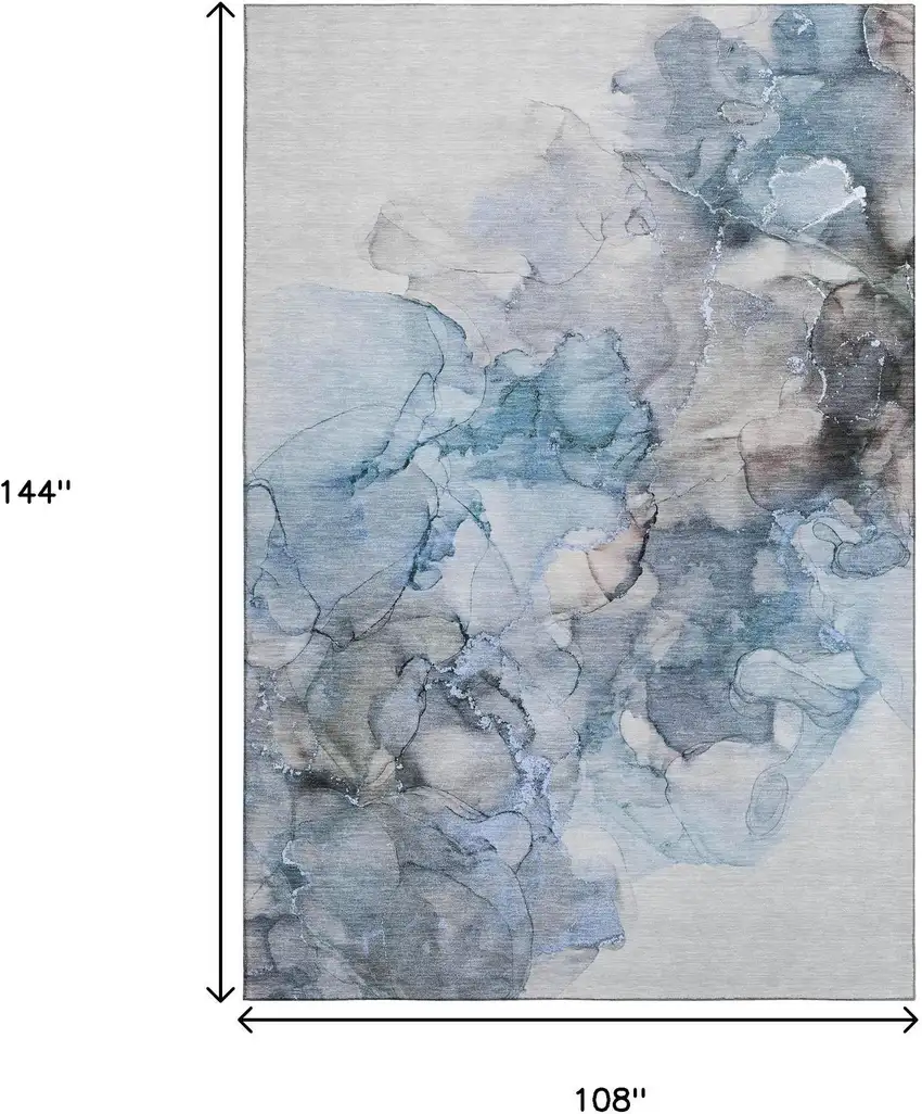 Blue Gray And Ivory Abstract Washable Area Rug With UV Protection Photo 7