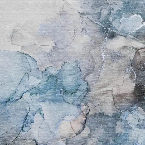 Blue Gray And Ivory Abstract Washable Area Rug With UV Protection Photo 3