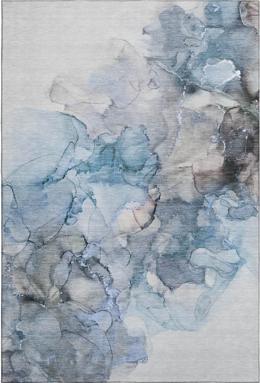 Blue Gray And Ivory Abstract Washable Area Rug With UV Protection Photo 1