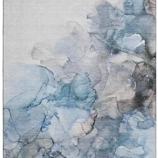 Blue Gray And Ivory Abstract Washable Area Rug With UV Protection Photo 4