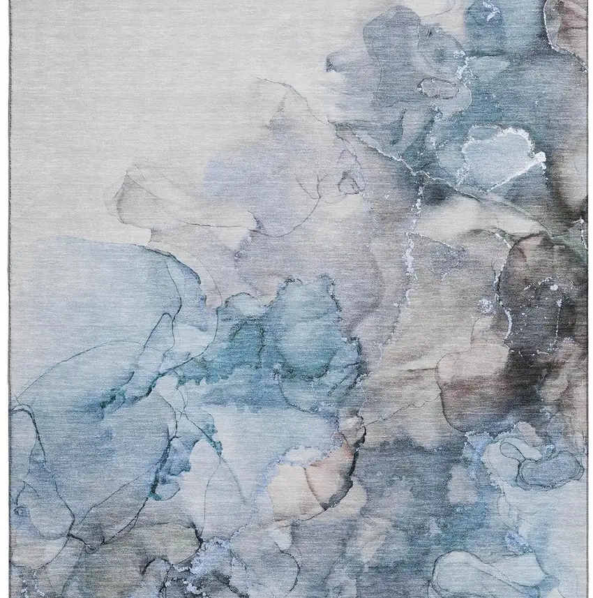 Blue Gray And Ivory Abstract Washable Area Rug With UV Protection Photo 4