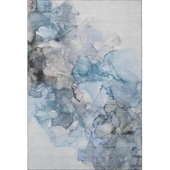 Blue Gray And Ivory Abstract Washable Area Rug With UV Protection Photo 4