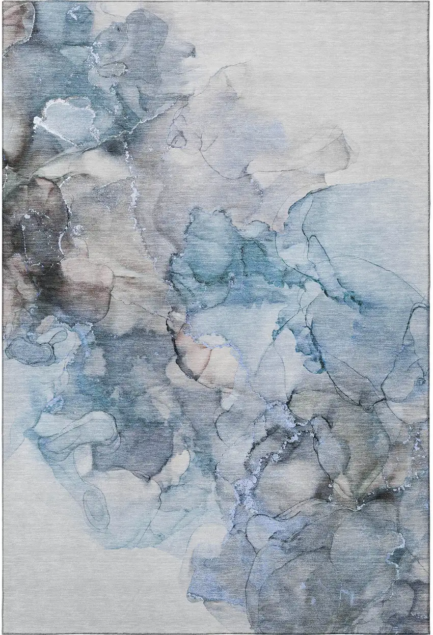 Blue Gray And Ivory Abstract Washable Area Rug With UV Protection Photo 4
