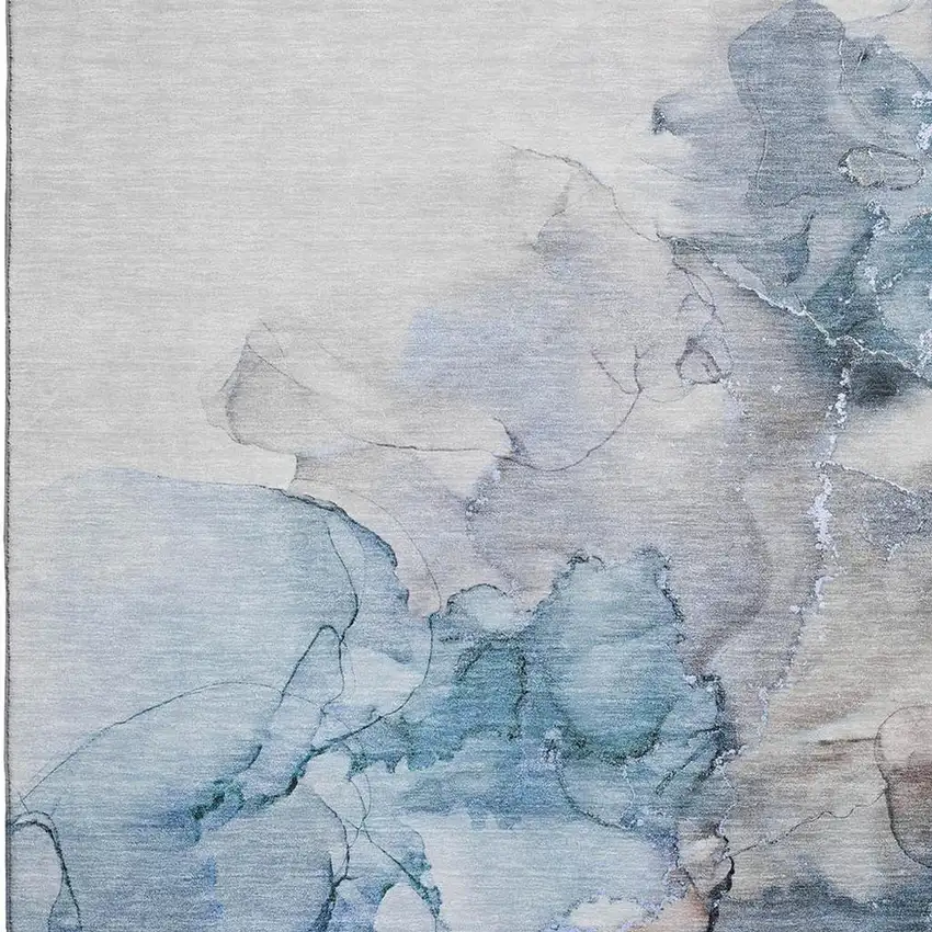 Blue Gray And Ivory Abstract Washable Area Rug With UV Protection Photo 3