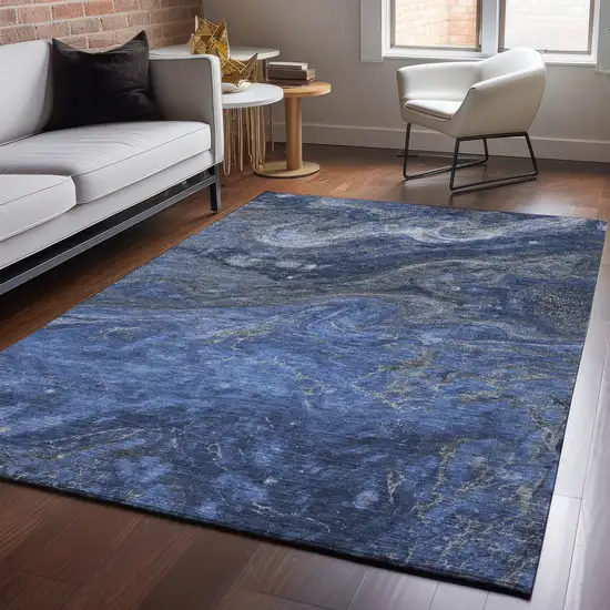 Blue Gray And Ivory Abstract Washable Area Rug With UV Protection Photo 5