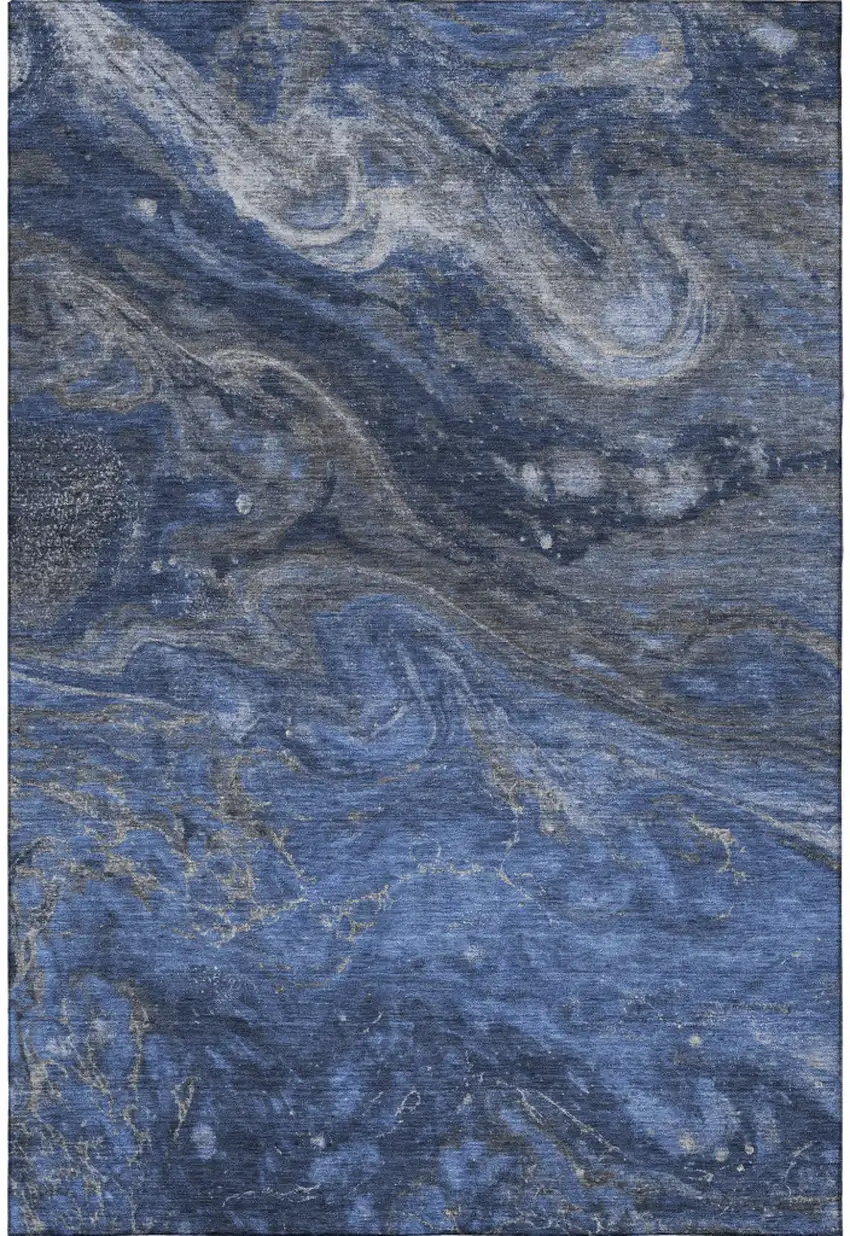 Blue Gray And Ivory Abstract Washable Area Rug With UV Protection Photo 4