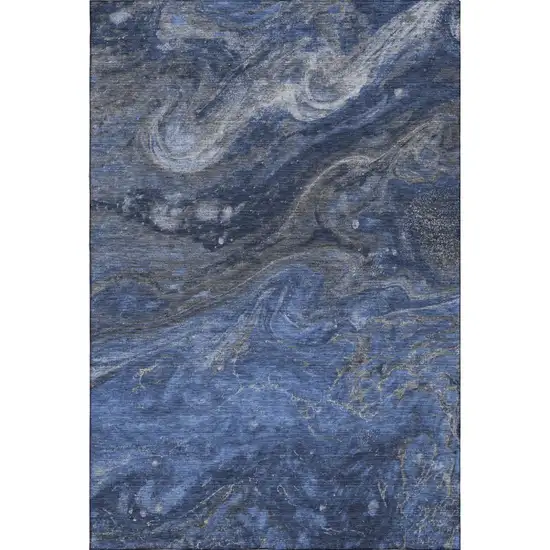 Blue Gray And Ivory Abstract Washable Area Rug With UV Protection Photo 1