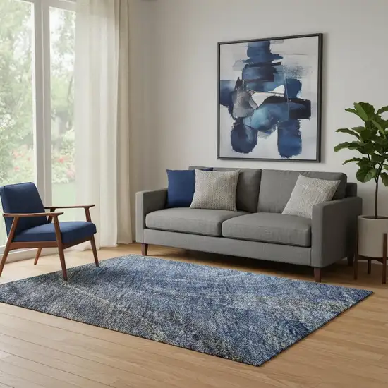 Blue Gray And Ivory Abstract Washable Area Rug With UV Protection Photo 2