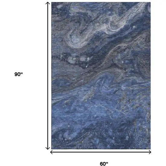 Blue Gray And Ivory Abstract Washable Area Rug With UV Protection Photo 8