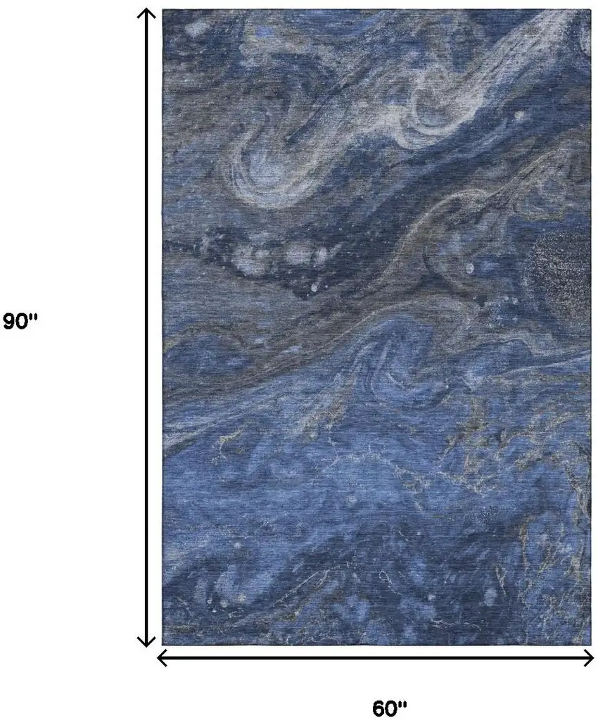 Blue Gray And Ivory Abstract Washable Area Rug With UV Protection Photo 8