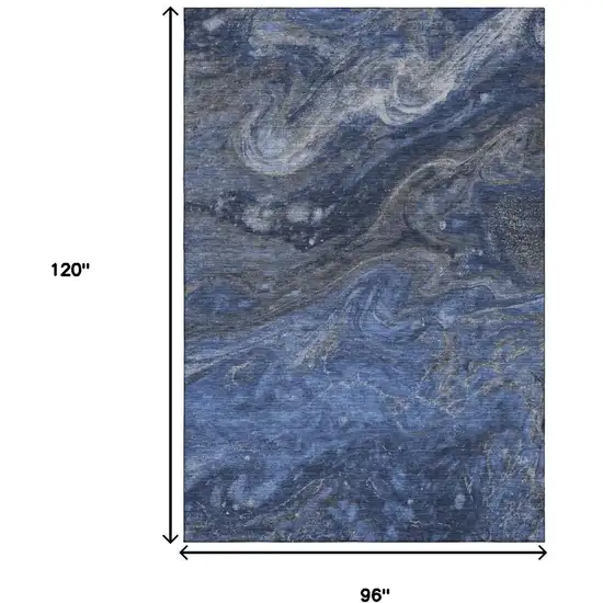 Blue Gray And Ivory Abstract Washable Area Rug With UV Protection Photo 5
