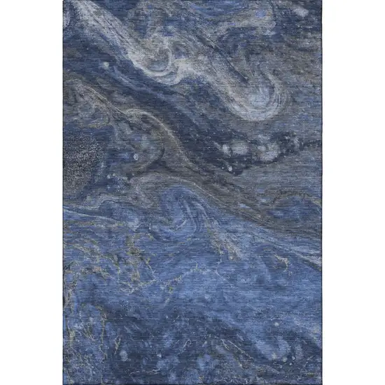 Blue Gray And Ivory Abstract Washable Area Rug With UV Protection Photo 3