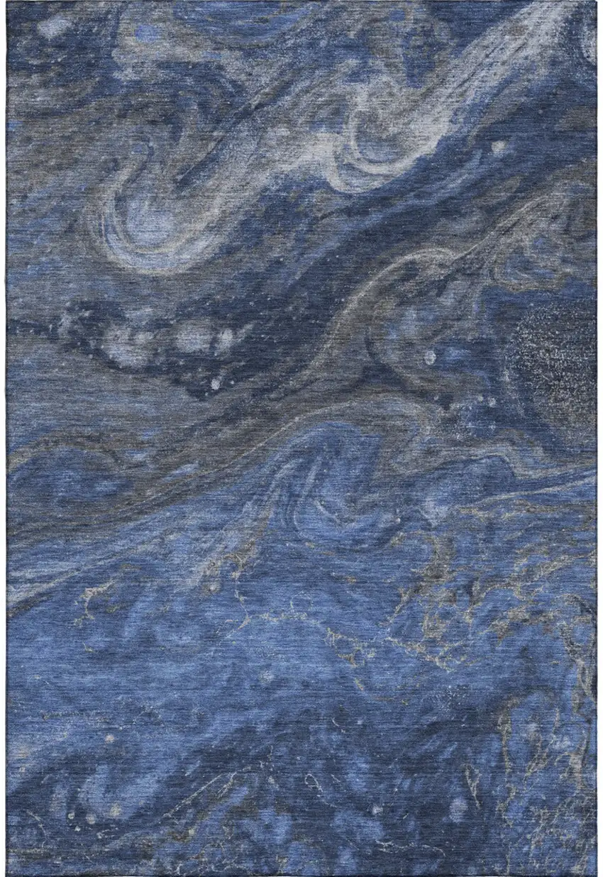 Blue Gray And Ivory Abstract Washable Area Rug With UV Protection Photo 1