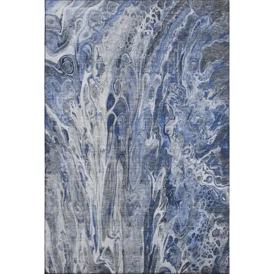 Blue Gray And Ivory Abstract Washable Area Rug With UV Protection Photo 2