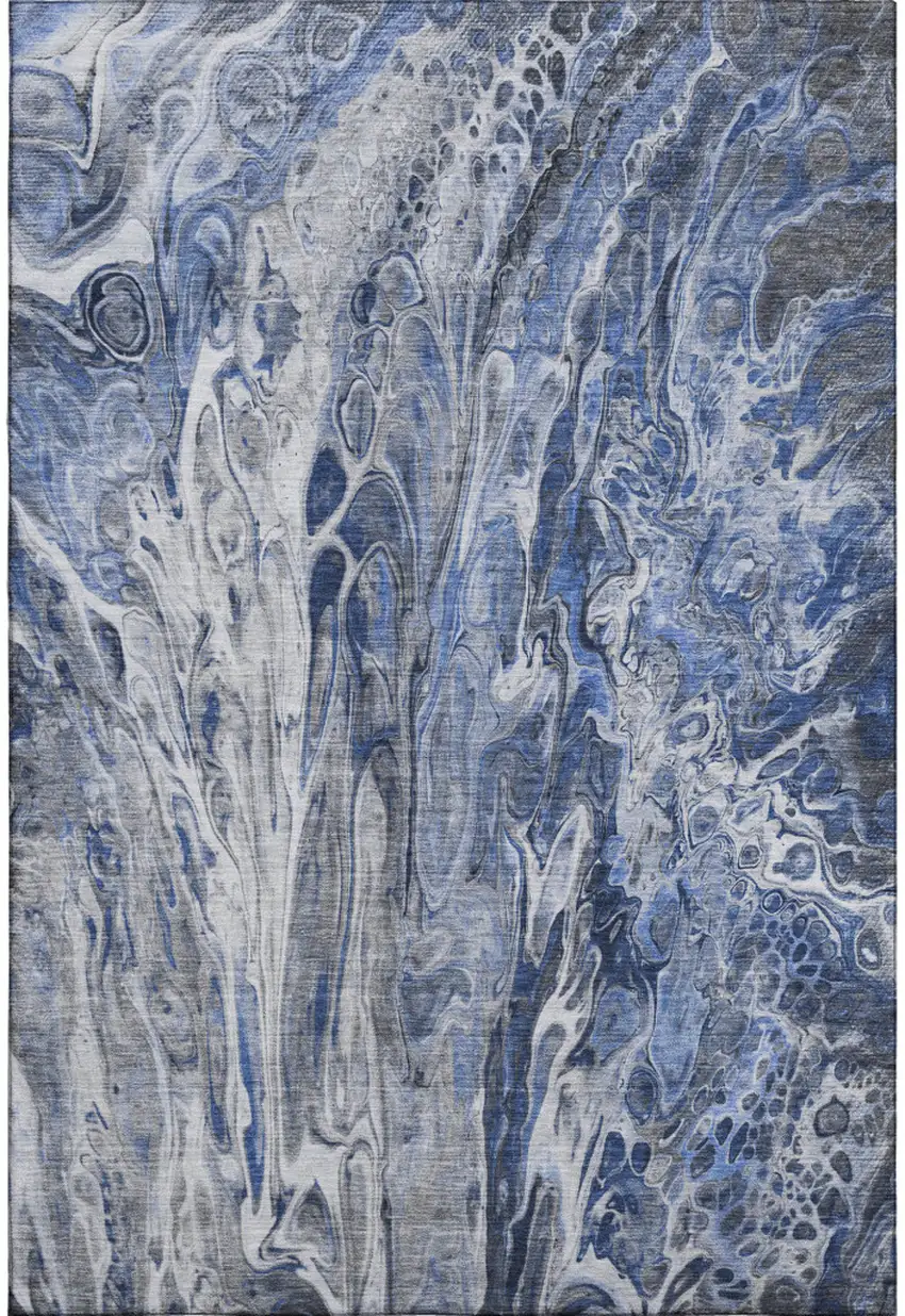 Blue Gray And Ivory Abstract Washable Area Rug With UV Protection Photo 2
