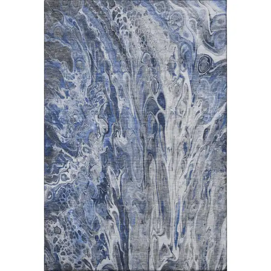 Blue Gray And Ivory Abstract Washable Area Rug With UV Protection Photo 4