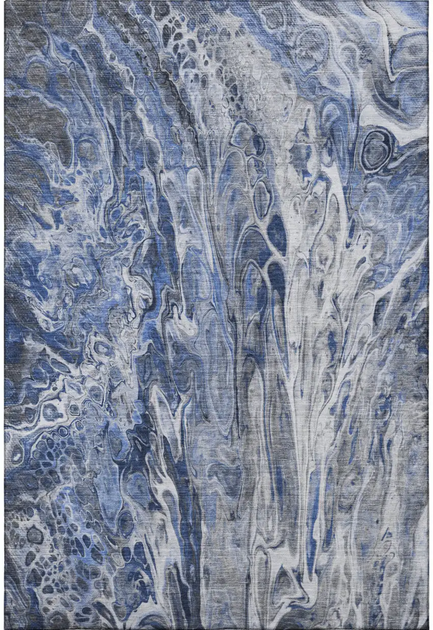 Blue Gray And Ivory Abstract Washable Area Rug With UV Protection Photo 4