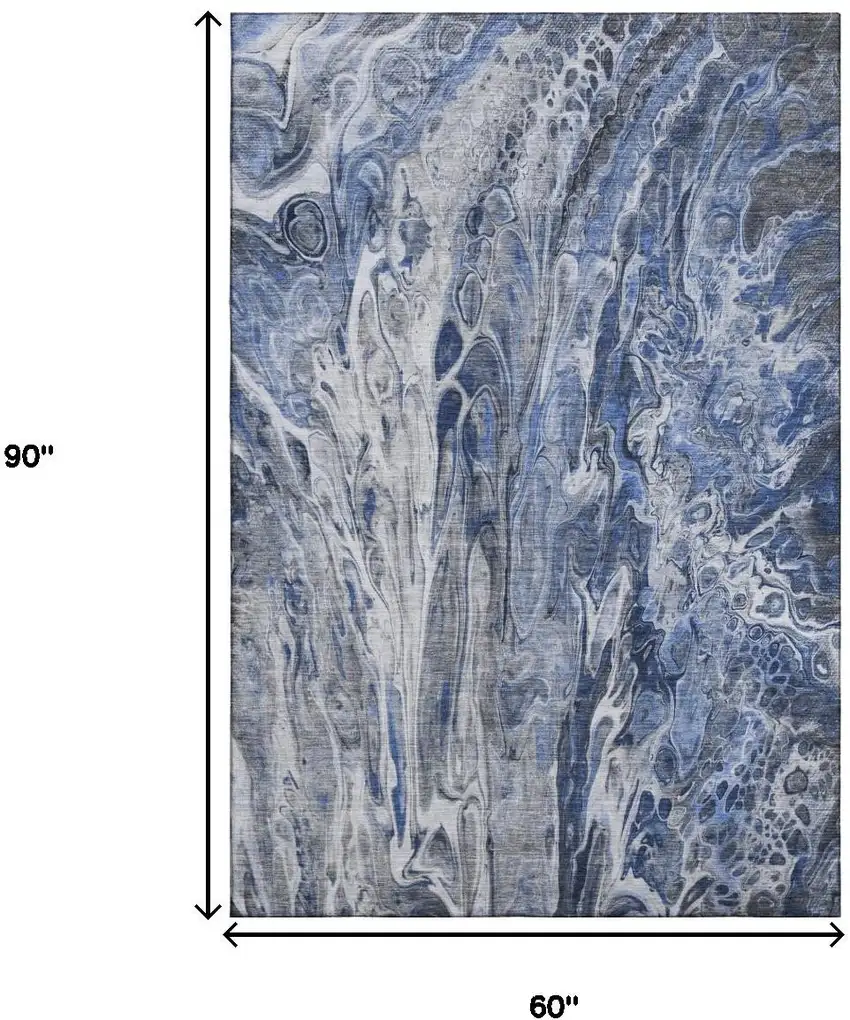 Blue Gray And Ivory Abstract Washable Area Rug With UV Protection Photo 5