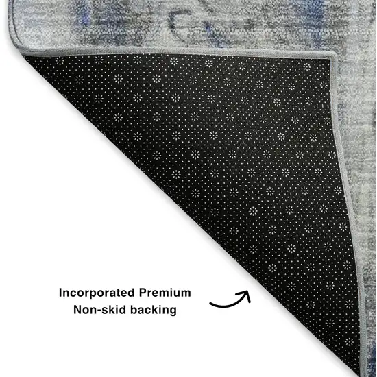 Blue Gray And Ivory Abstract Washable Area Rug With UV Protection Photo 6