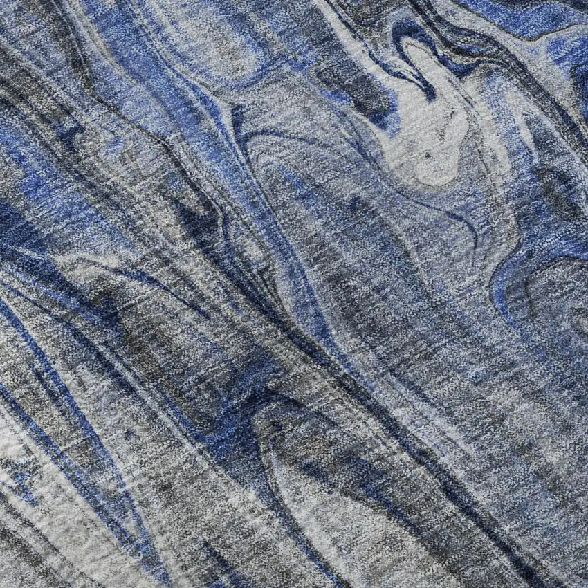 Blue Gray And Ivory Abstract Washable Area Rug With UV Protection Photo 9