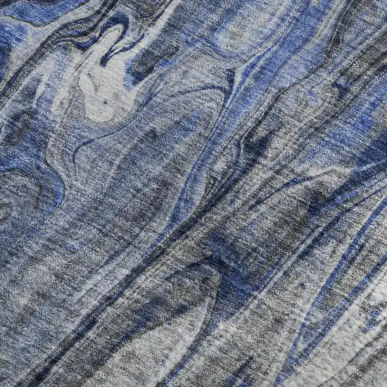 Blue Gray And Ivory Abstract Washable Area Rug With UV Protection Photo 7