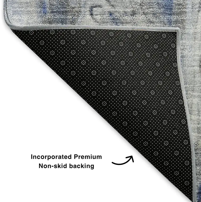 Blue Gray And Ivory Abstract Washable Area Rug With UV Protection Photo 8