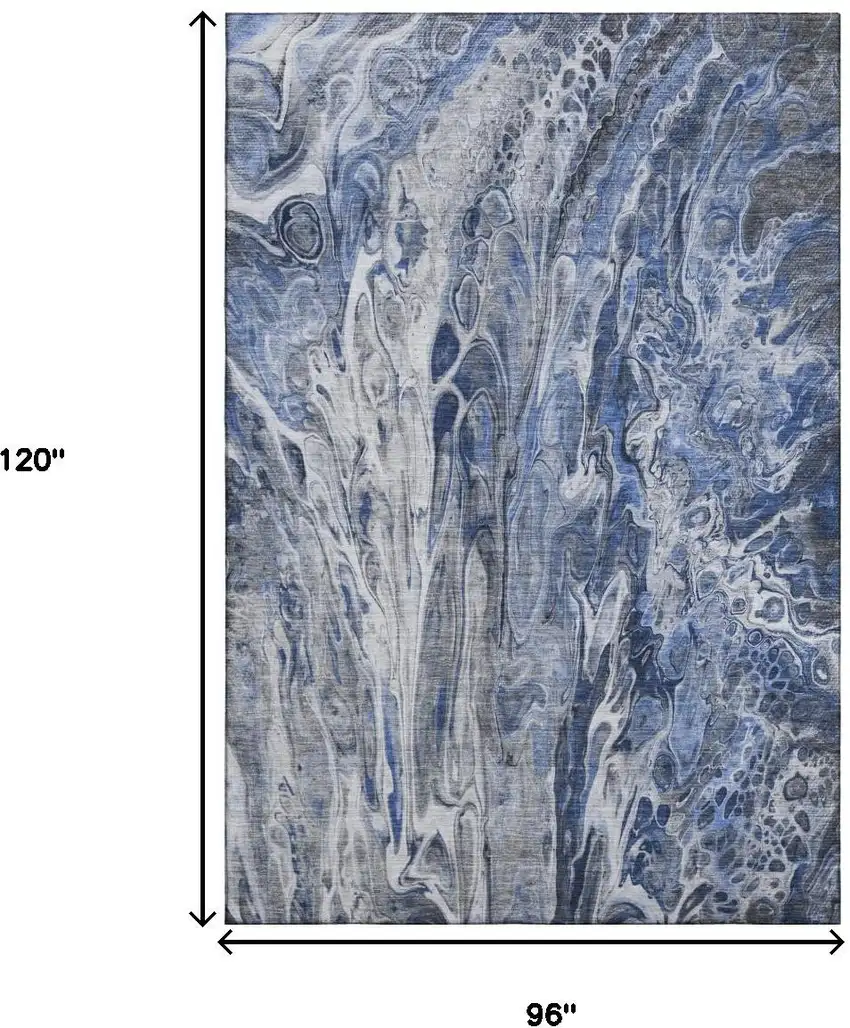 Blue Gray And Ivory Abstract Washable Area Rug With UV Protection Photo 5