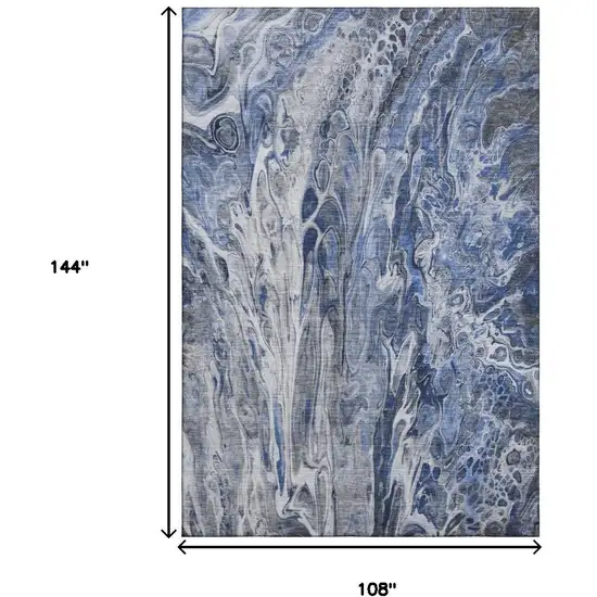 Blue Gray And Ivory Abstract Washable Area Rug With UV Protection Photo 6