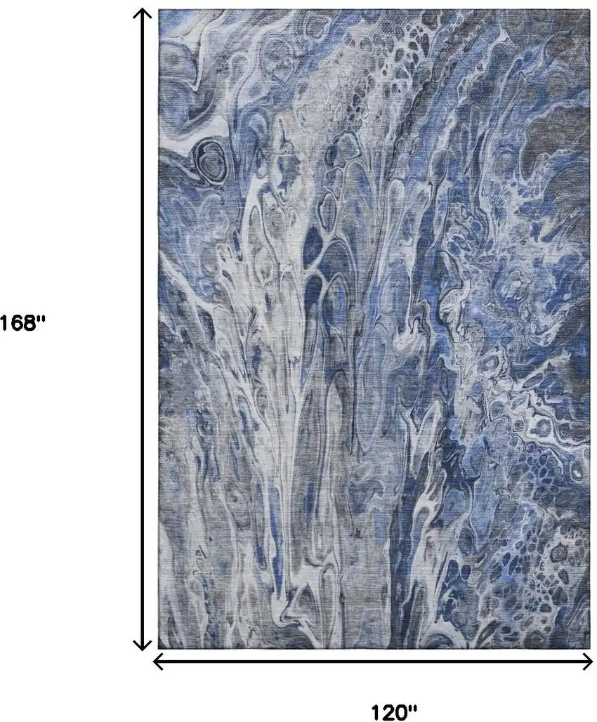 Blue Gray And Ivory Abstract Washable Area Rug With UV Protection Photo 5