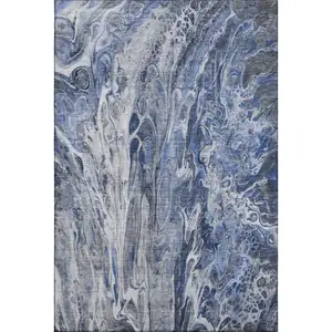 Photo of Blue Gray And Ivory Abstract Washable Area Rug With UV Protection