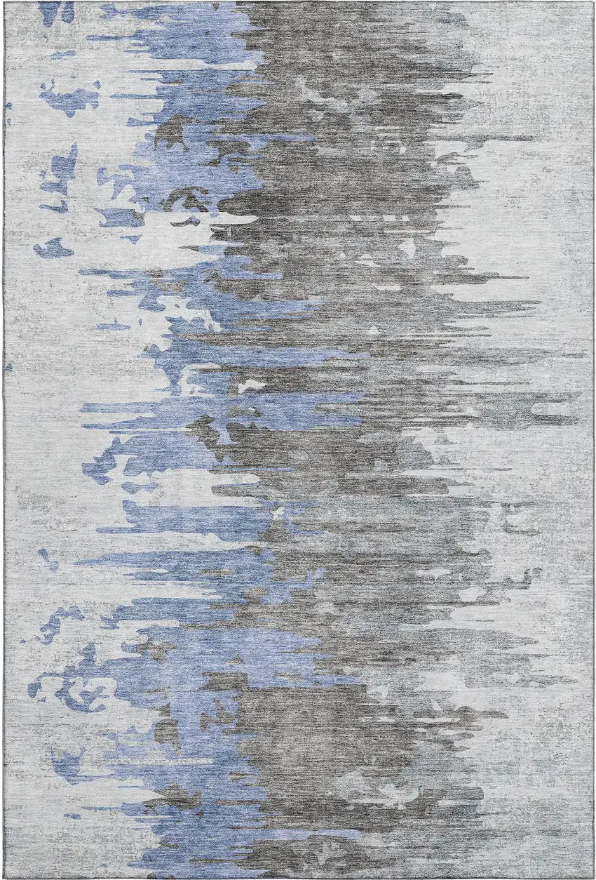 Blue Gray And Ivory Abstract Washable Area Rug With UV Protection Photo 1