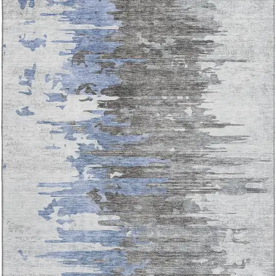 Blue Gray And Ivory Abstract Washable Area Rug With UV Protection Photo 3