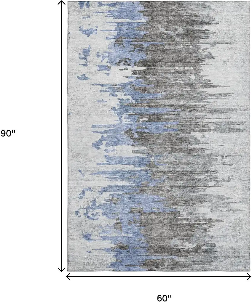 Blue Gray And Ivory Abstract Washable Area Rug With UV Protection Photo 3