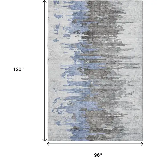 Blue Gray And Ivory Abstract Washable Area Rug With UV Protection Photo 3