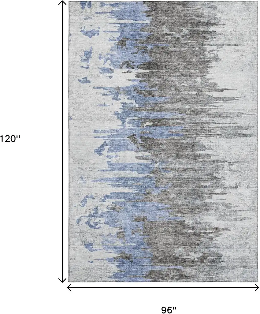 Blue Gray And Ivory Abstract Washable Area Rug With UV Protection Photo 3