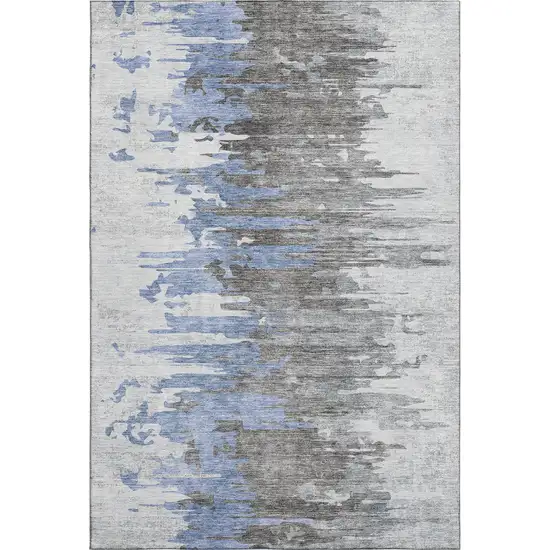 Blue Gray And Ivory Abstract Washable Area Rug With UV Protection Photo 2