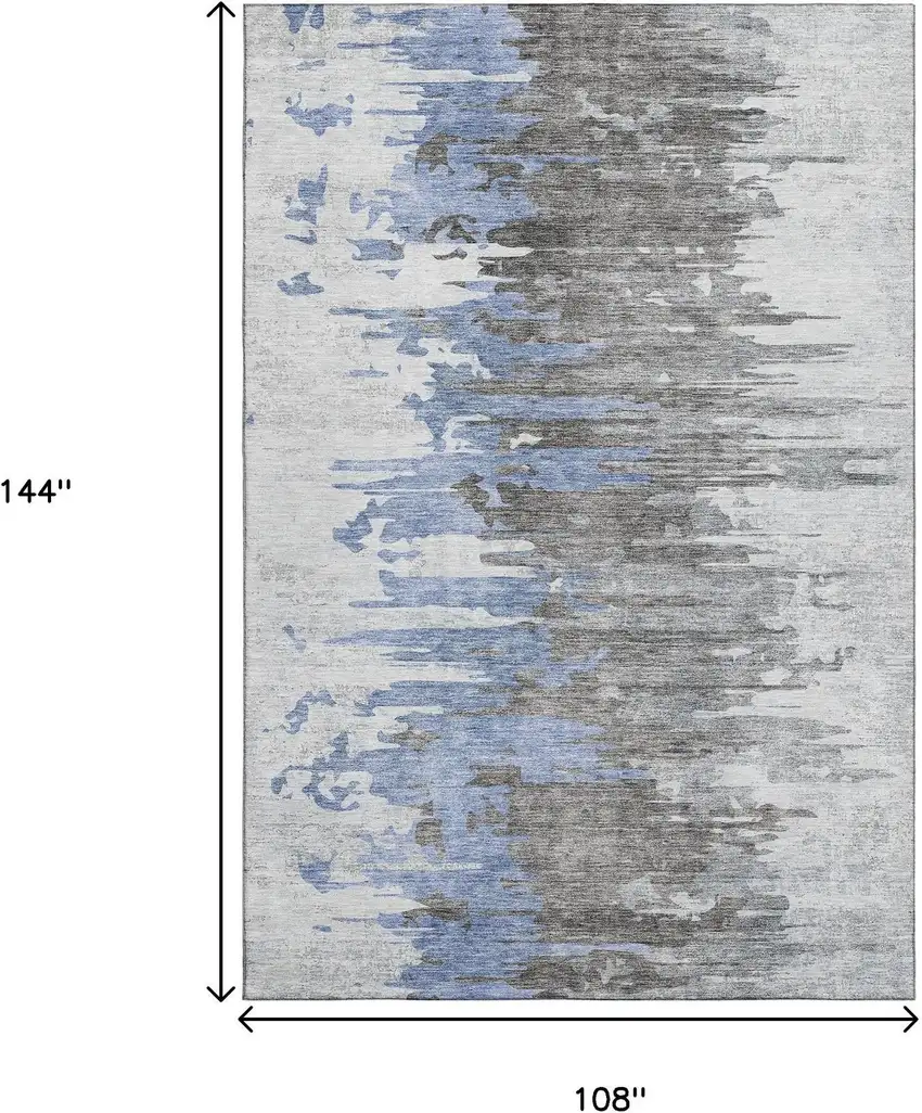 Blue Gray And Ivory Abstract Washable Area Rug With UV Protection Photo 3