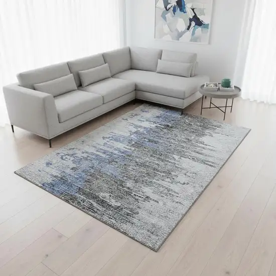 Blue Gray And Ivory Abstract Washable Area Rug With UV Protection Photo 1