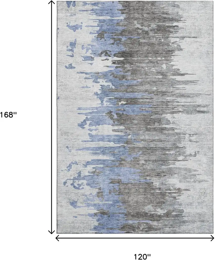 Blue Gray And Ivory Abstract Washable Area Rug With UV Protection Photo 3