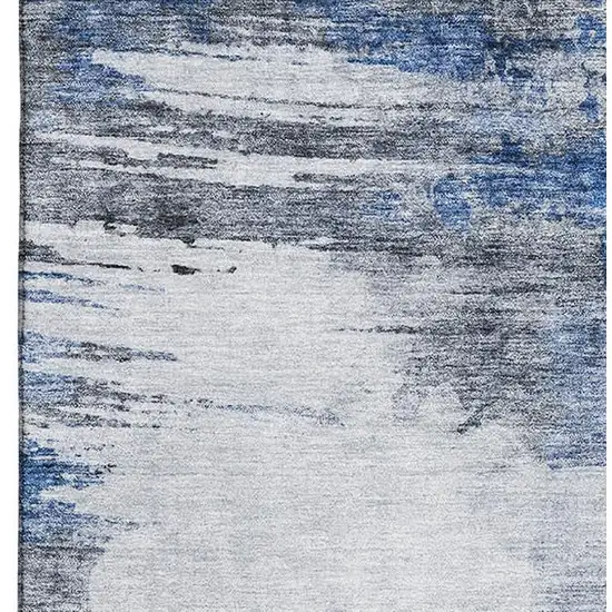 Blue Gray And Ivory Abstract Washable Area Rug With UV Protection Photo 3