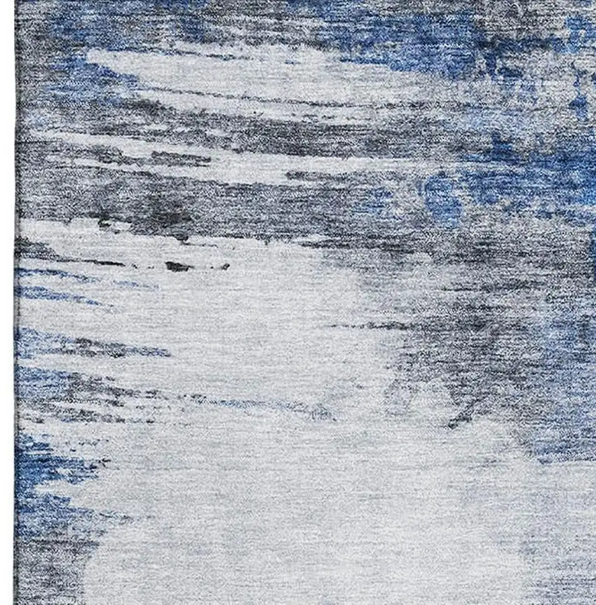 Blue Gray And Ivory Abstract Washable Area Rug With UV Protection Photo 3
