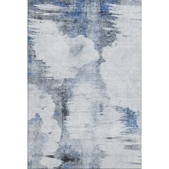 Blue Gray And Ivory Abstract Washable Area Rug With UV Protection Photo 1