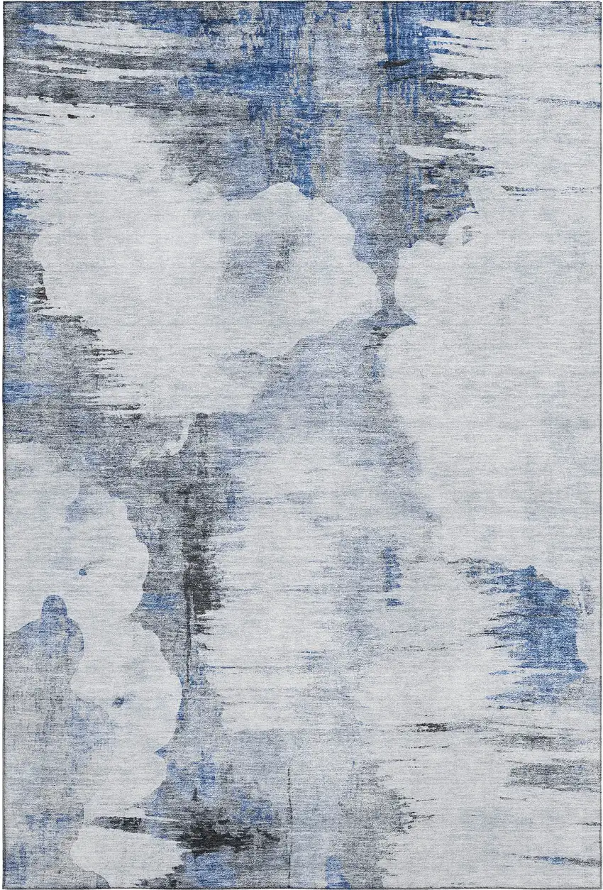 Blue Gray And Ivory Abstract Washable Area Rug With UV Protection Photo 1