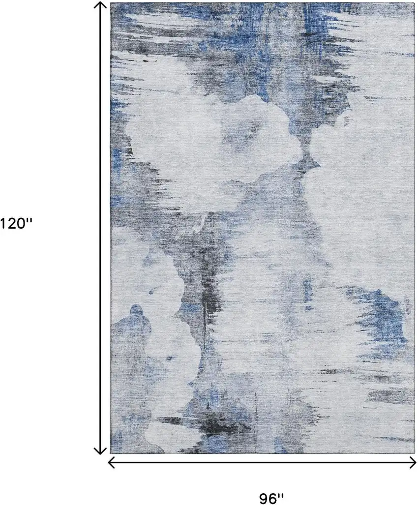 Blue Gray And Ivory Abstract Washable Area Rug With UV Protection Photo 3