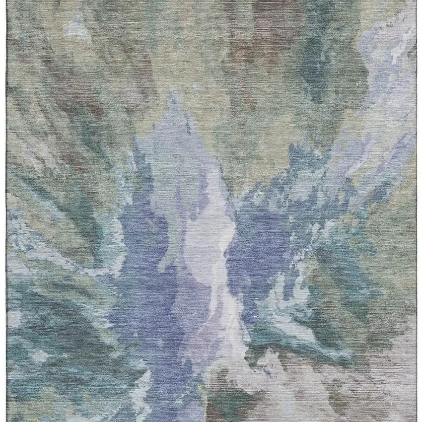 Blue Gray And Ivory Abstract Washable Area Rug With UV Protection Photo 3
