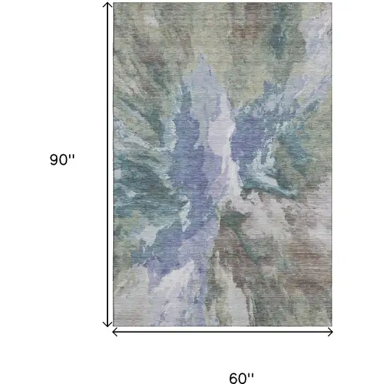 Blue Gray And Ivory Abstract Washable Area Rug With UV Protection Photo 8