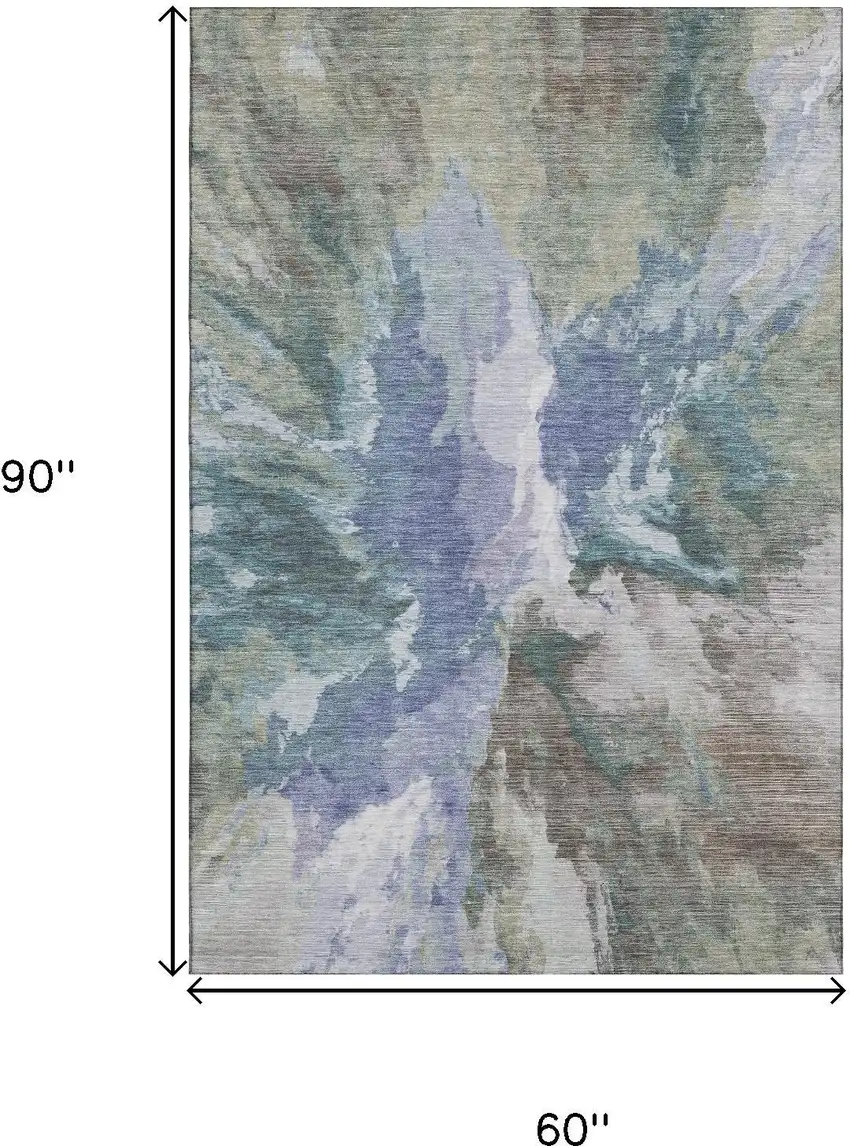 Blue Gray And Ivory Abstract Washable Area Rug With UV Protection Photo 8
