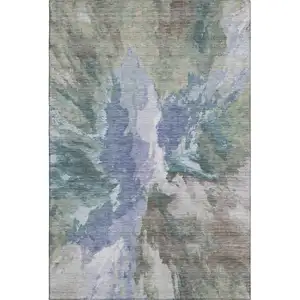 Photo of Blue Gray And Ivory Abstract Washable Area Rug With UV Protection